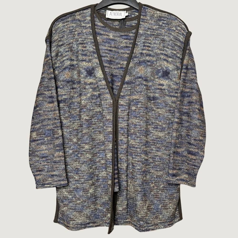 Alnoral Vintage 90s Wool Blend Knit Cardigan and Top Twin Set Blue Brown 1X USA - Picture 2 of 16